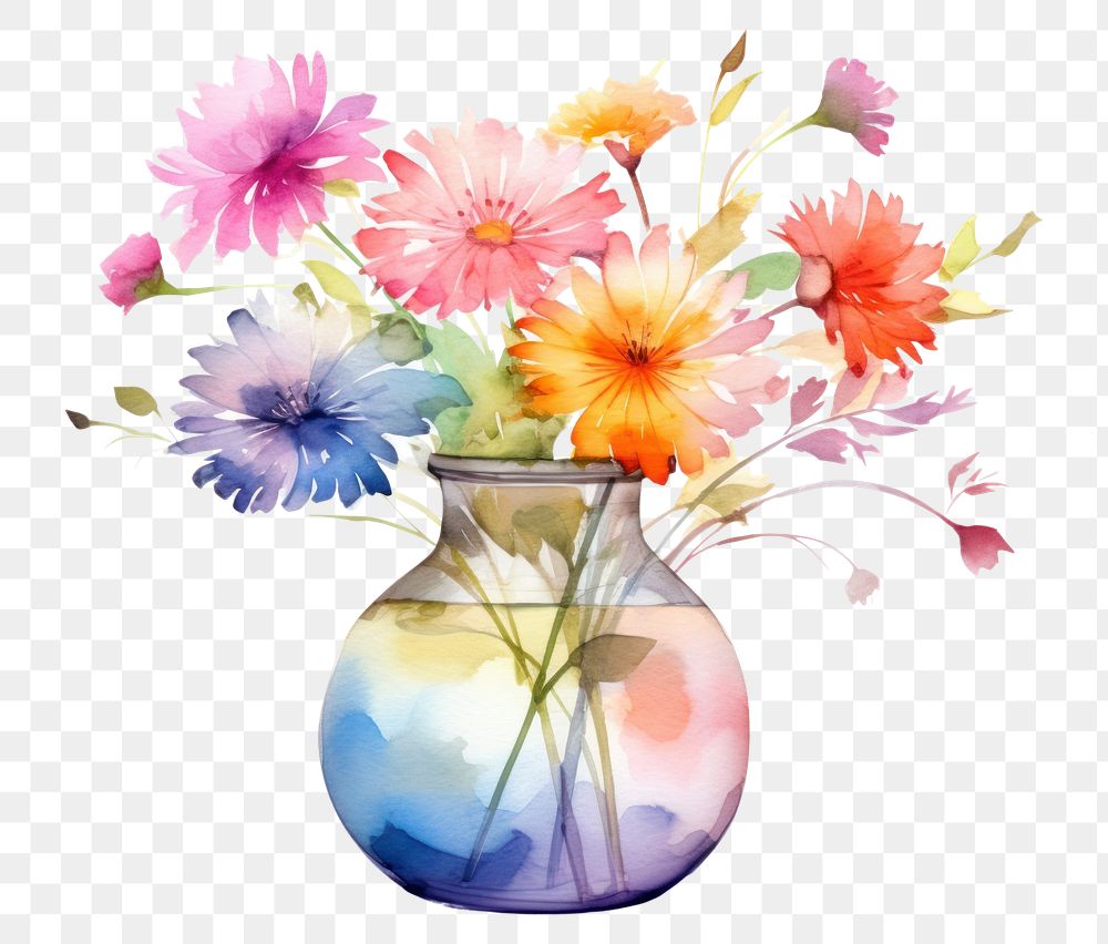 PNG Vase painting flower plant. AI generated Image by rawpixel.