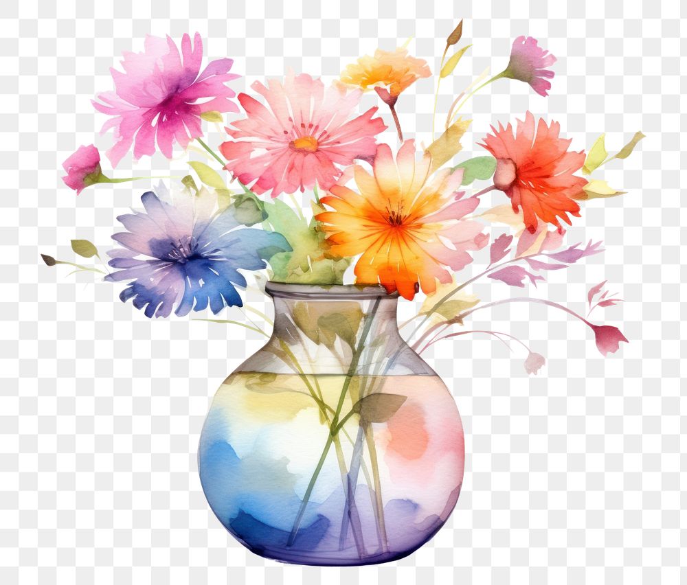 PNG Vase painting flower plant. 