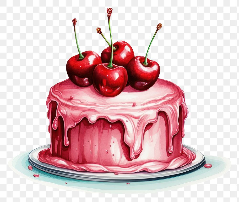 PNG Minimal birthday cake cherry dessert fruit. AI generated Image by rawpixel.
