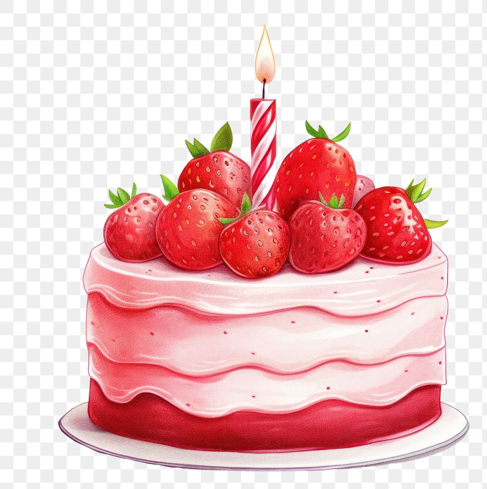 PNG Strawberry birthday cake dessert fruit cream. 