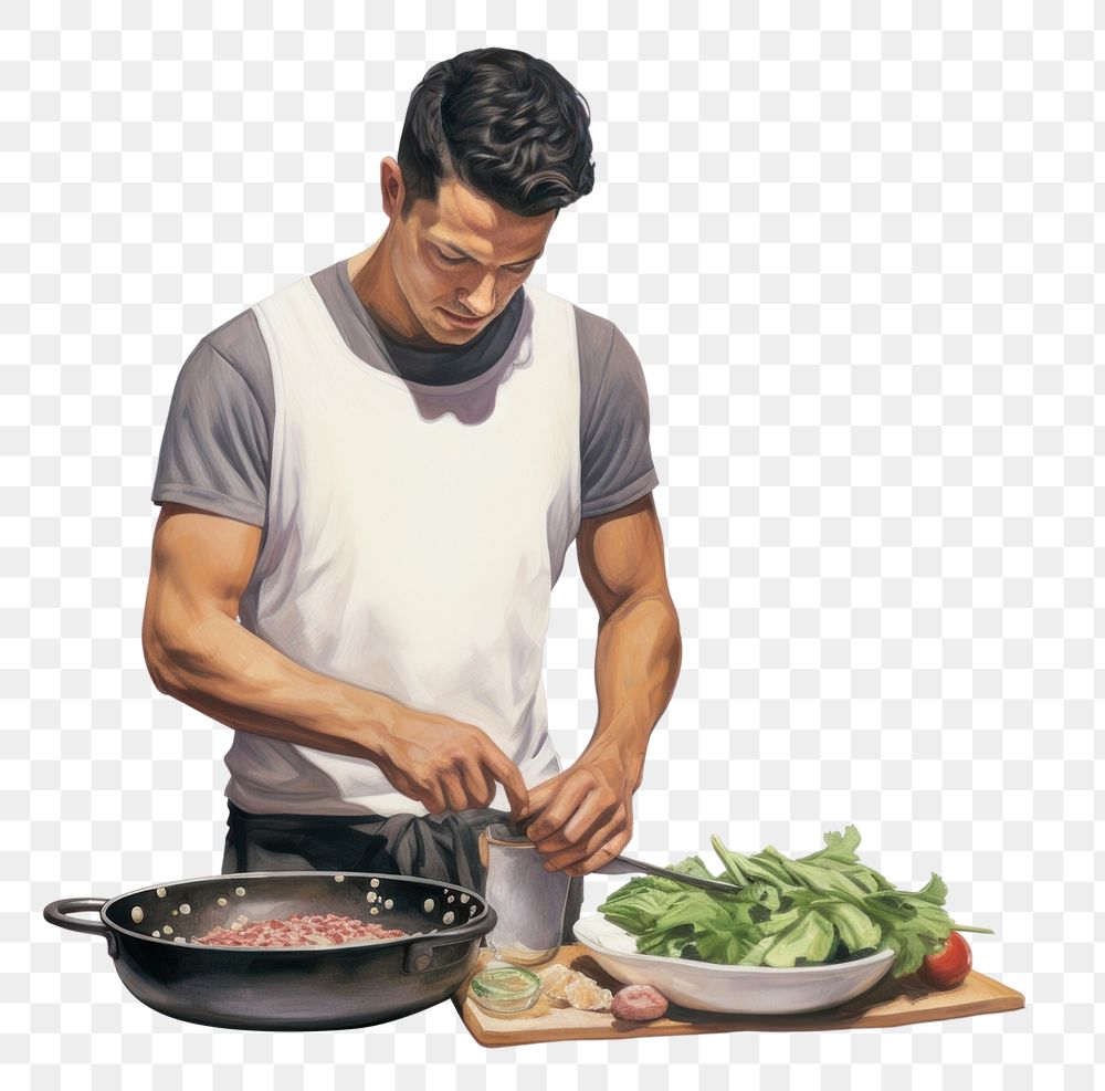 PNG A man cooking adult food white background. AI generated Image by rawpixel.