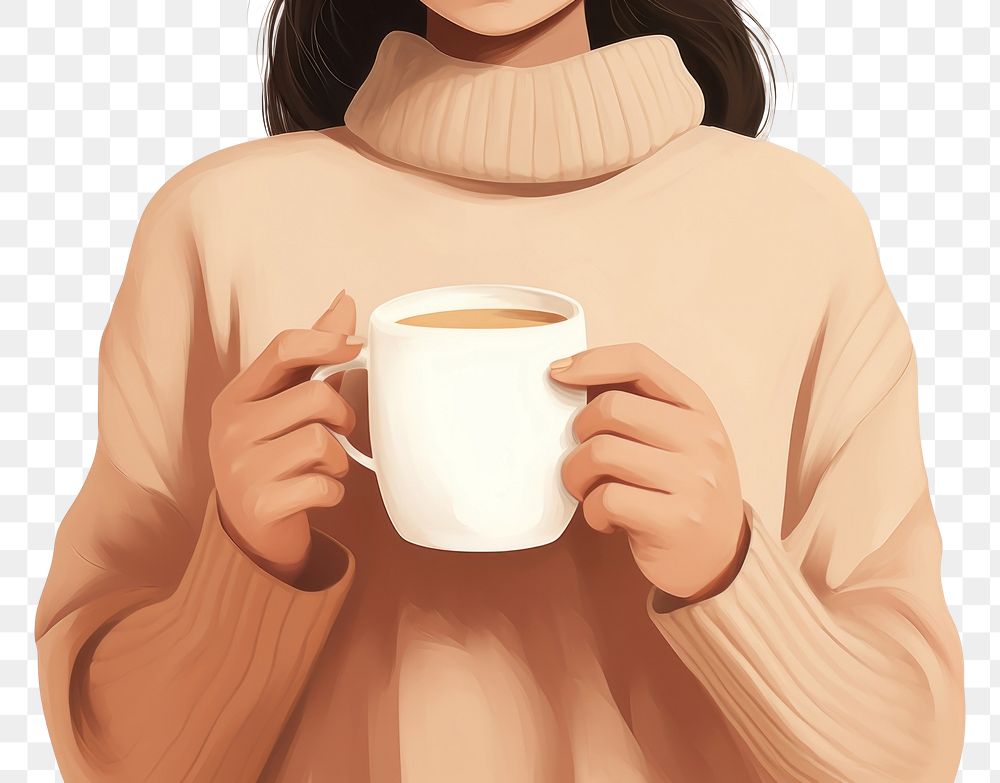 PNG Hand holding coffee mug sweater drink. AI generated Image by rawpixel.
