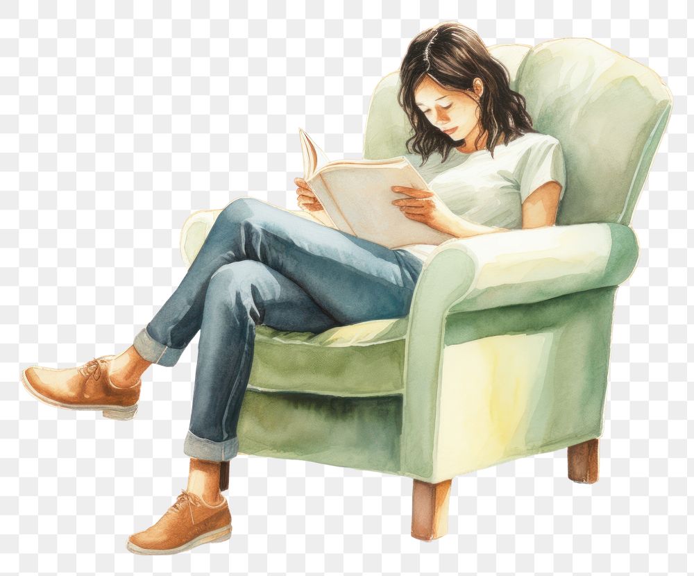 PNG Reading a book chair furniture armchair. 