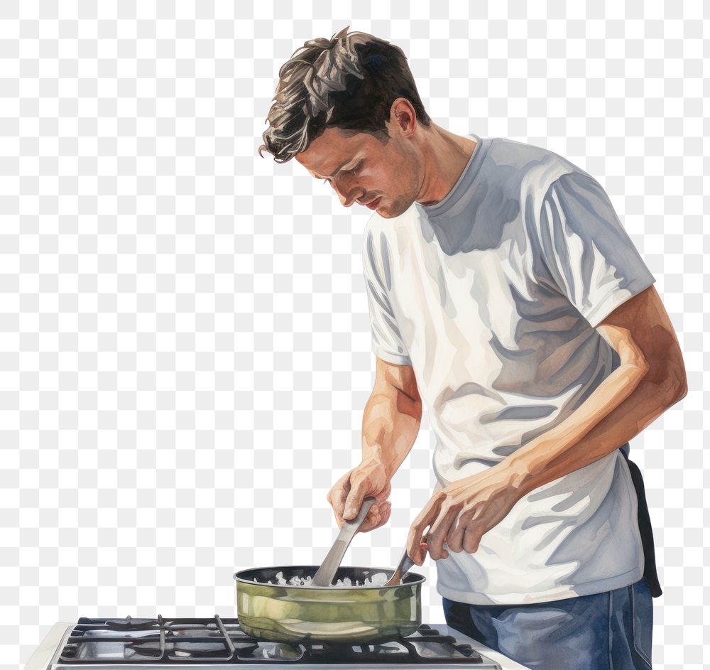 PNG A man cooking kitchen adult white background. AI generated Image by rawpixel.