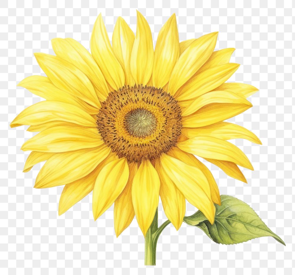 PNG Sunflower drawing plant white background. AI generated Image by rawpixel.