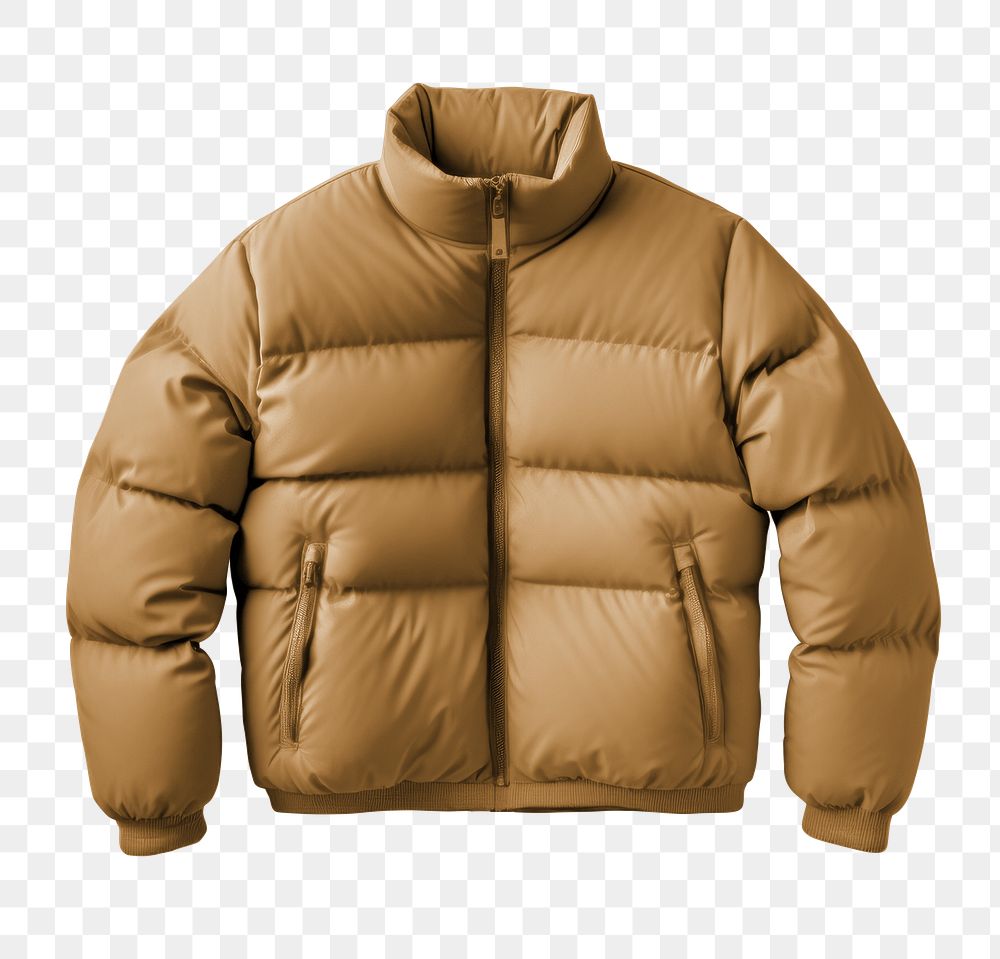 Brown puffer jacket png, transparent background