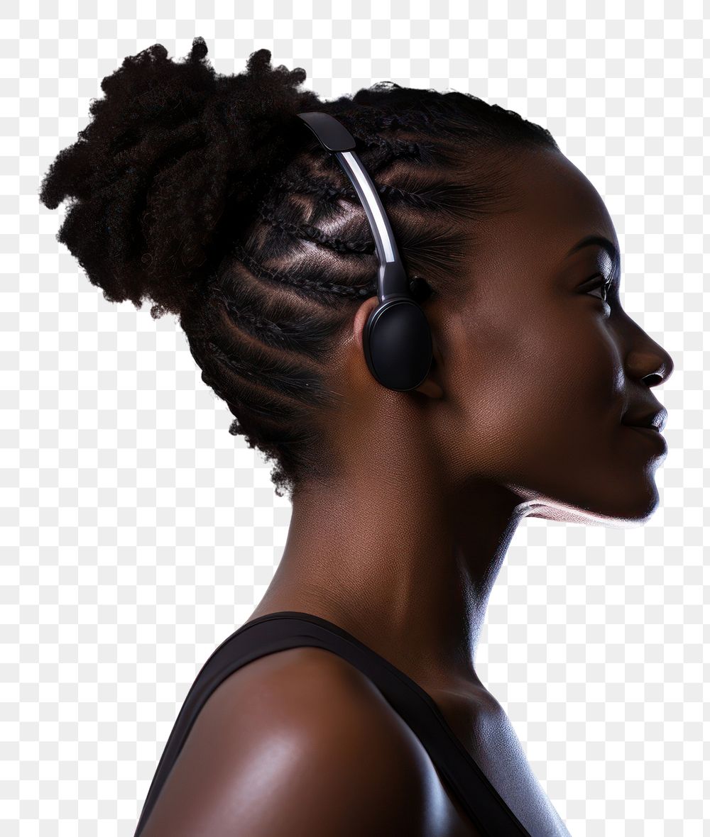 PNG Woman wearing wireless earphones headphones portrait headset. AI generated Image by rawpixel.