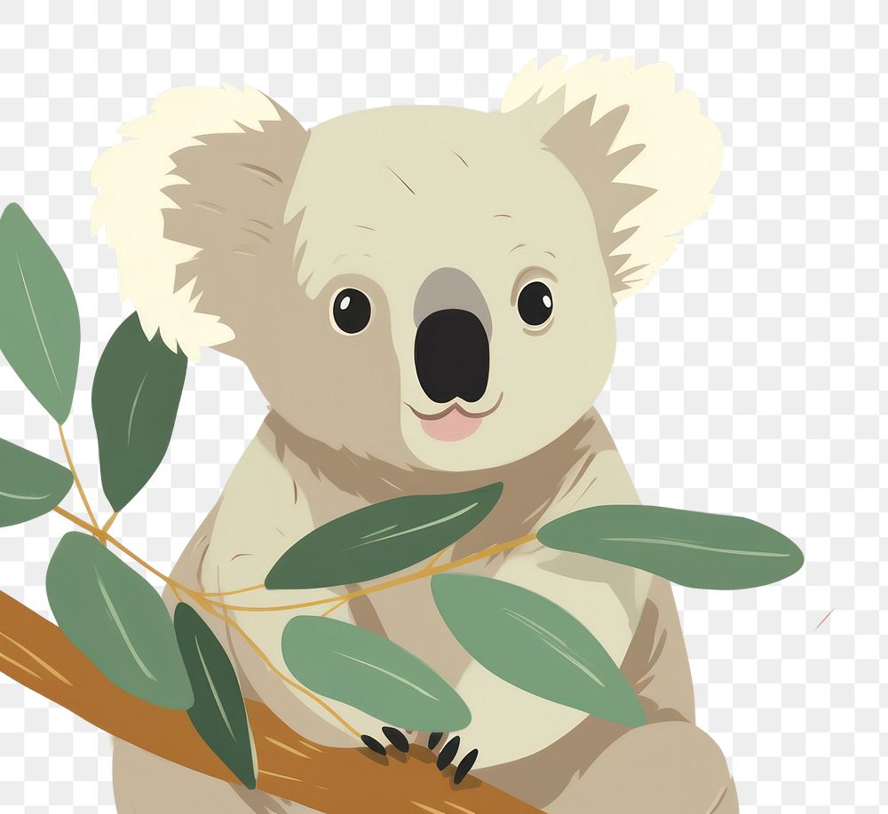 PNG Koala eating eucalyptus wildlife animal mammal. 