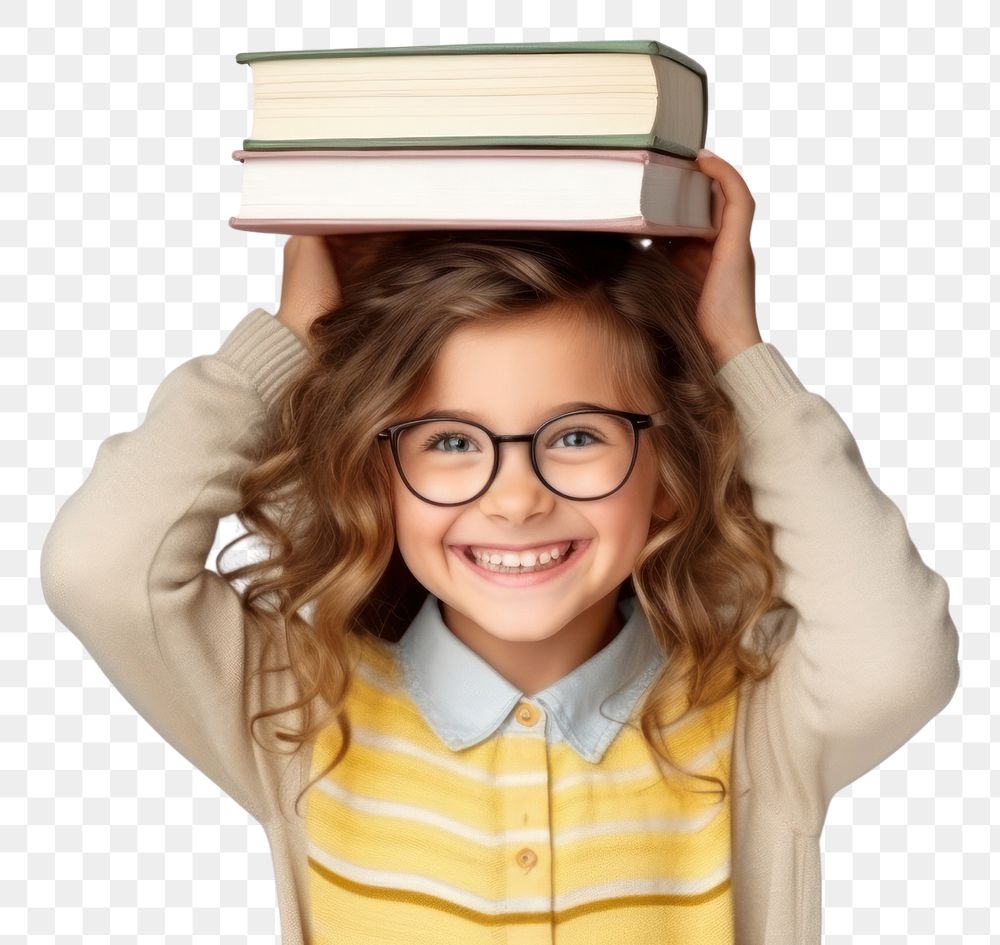 PNG Child school girl portrait glasses book. AI generated Image by rawpixel.