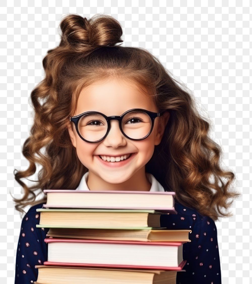 PNG Child school girl glasses portrait smiling. AI generated Image by rawpixel.
