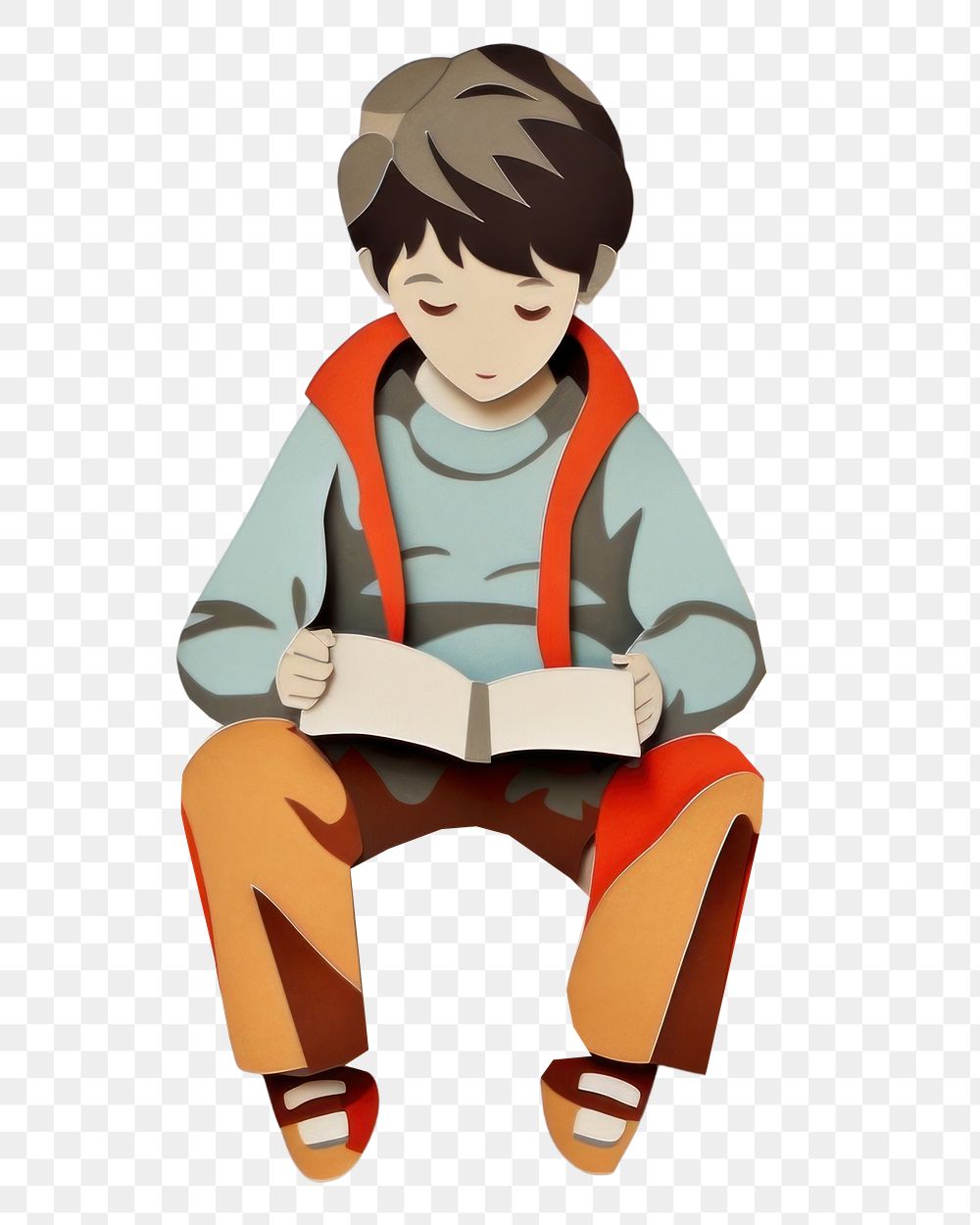 PNG Kid reading a book sitting paper representation. 