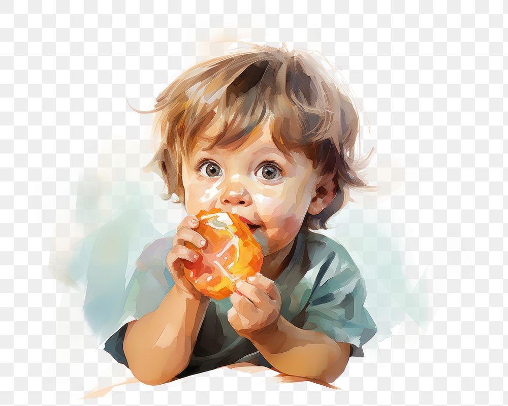 PNG Portrait eating biting baby. AI generated Image by rawpixel.