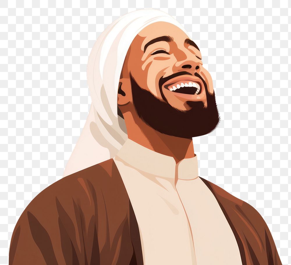 PNG Muslim man laughing adult smile. AI generated Image by rawpixel.