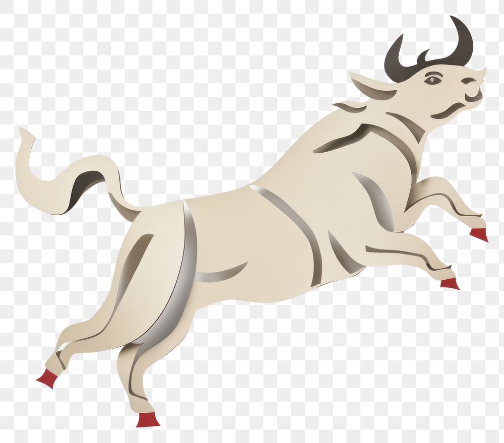 PNG Flat paper rising bull livestock animal mammal. AI generated Image by rawpixel.