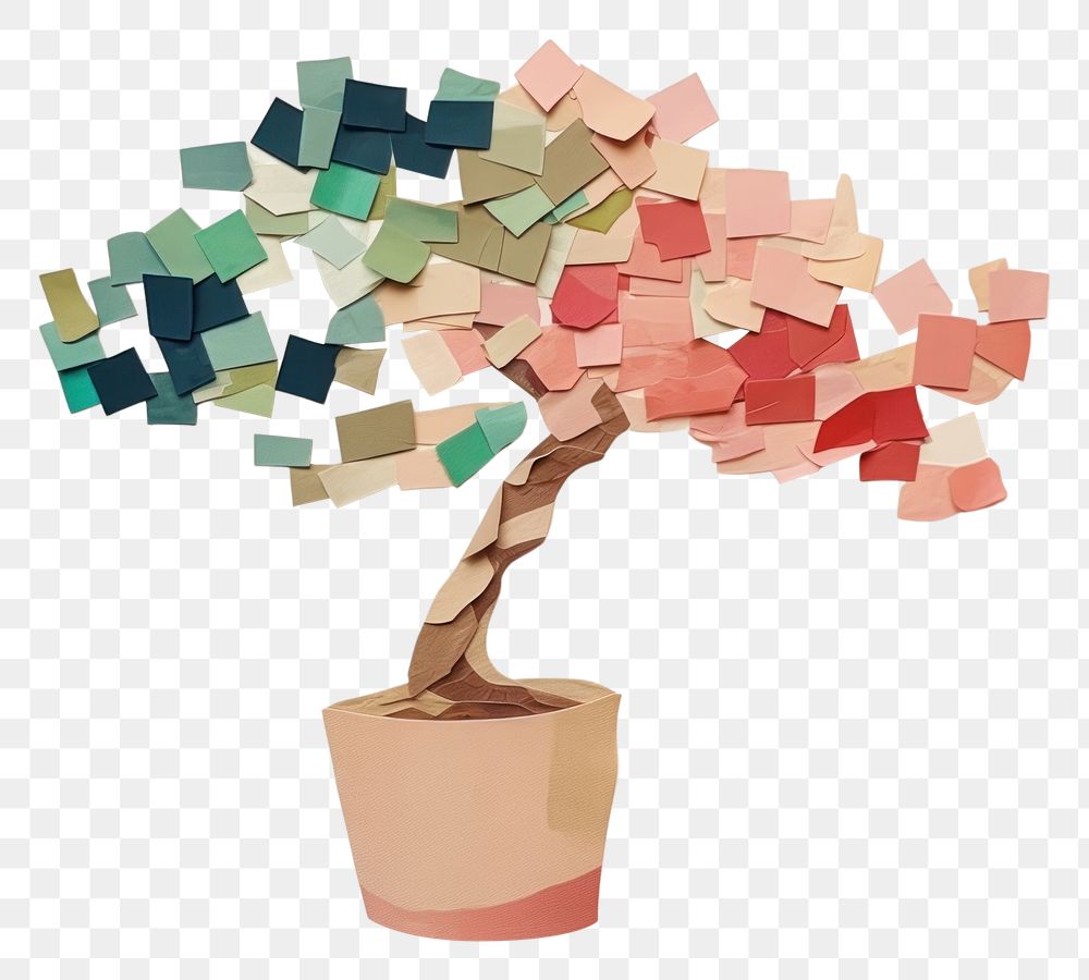 PNG Potted bonsai art plant paper. AI generated Image by rawpixel.