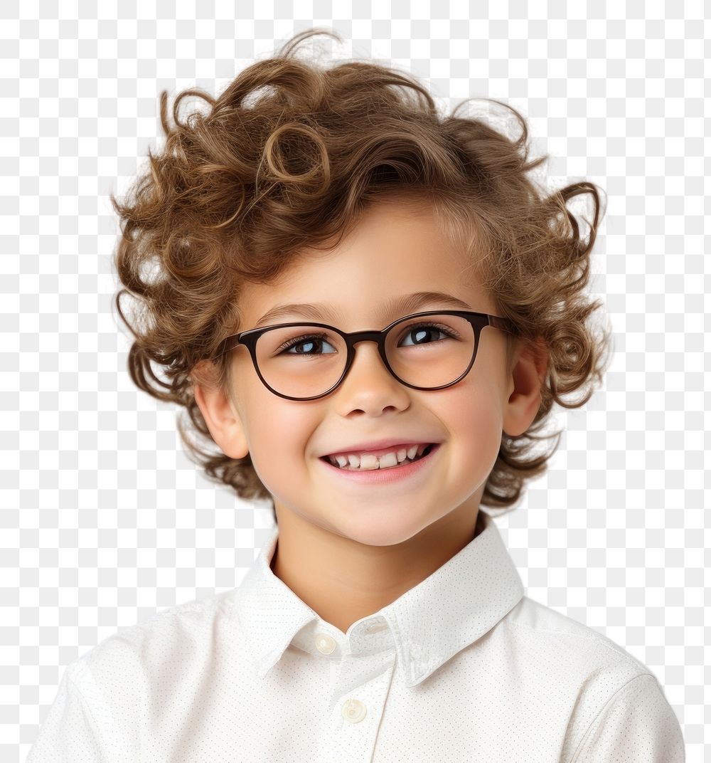 PNG Little boy wearing glasses portrait smile photo. 