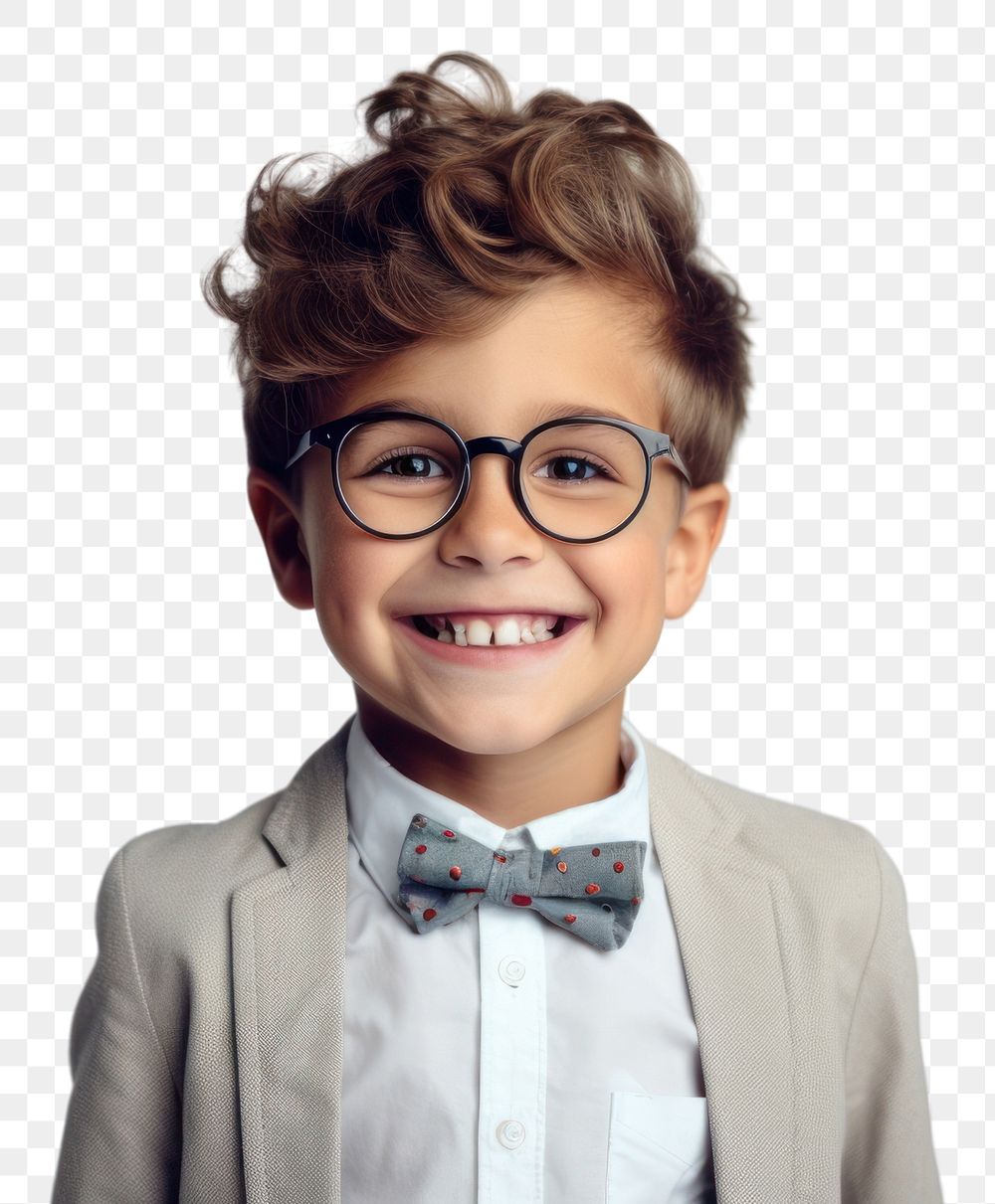 PNG Little boy wearing glasses having a party birthday portrait balloon smile. 