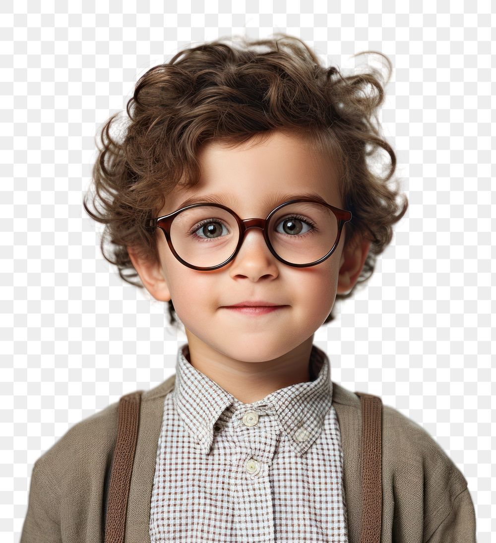 PNG Little boy wearing glasses portrait photo white background. AI generated Image by rawpixel.