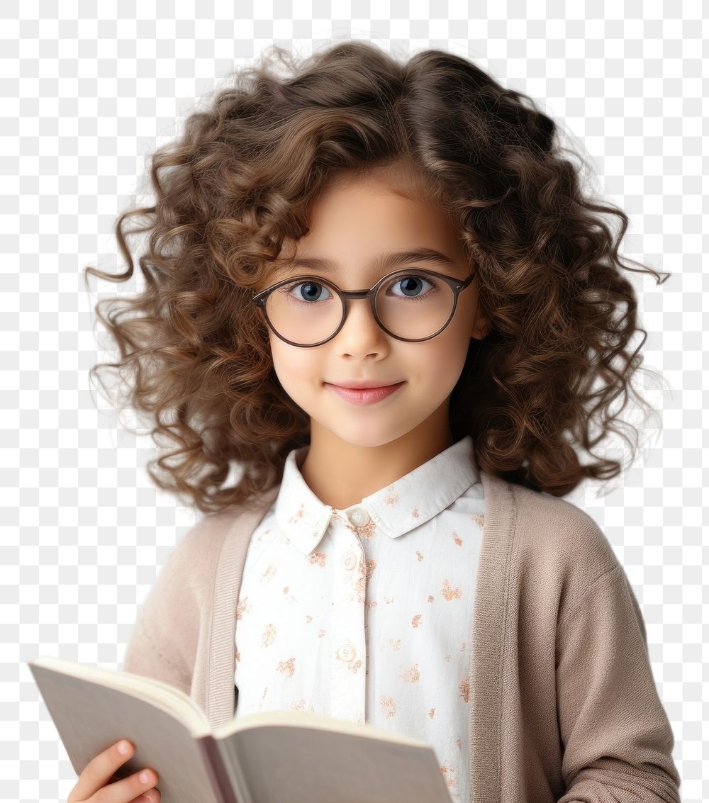 PNG Little girl wearing eyeglasses reading publication child book. AI generated Image by rawpixel.