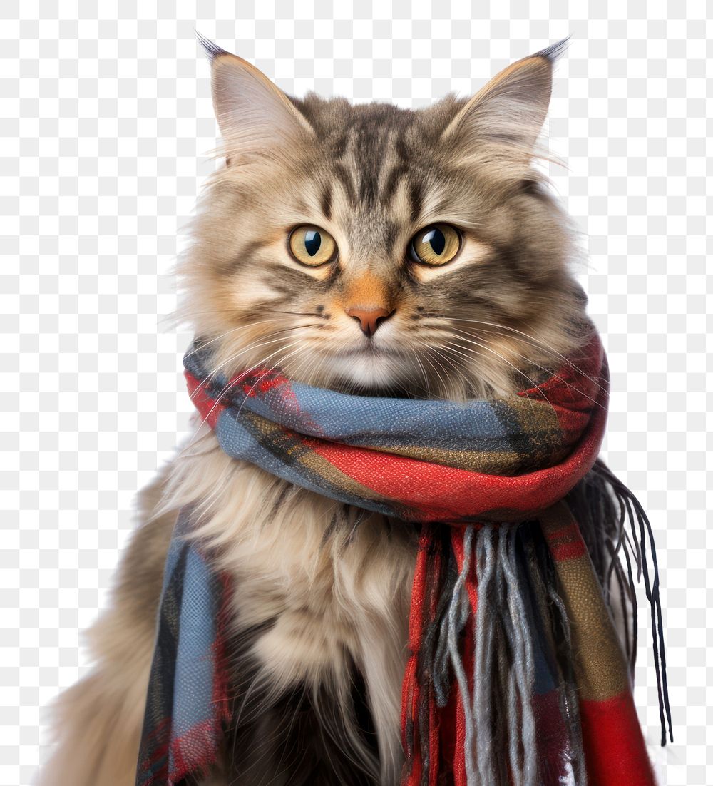 PNG Stting cat scarf mammal animal. AI generated Image by rawpixel.