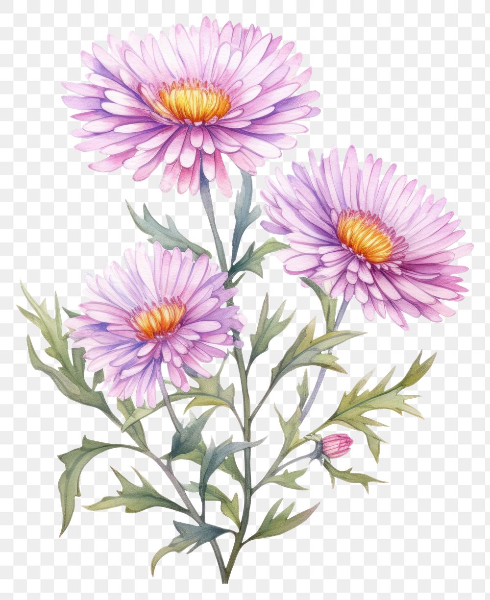 PNG Watercolor flower aster plant daisy