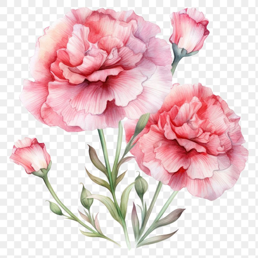 PNG Watercolor flower carnation plant rose. 