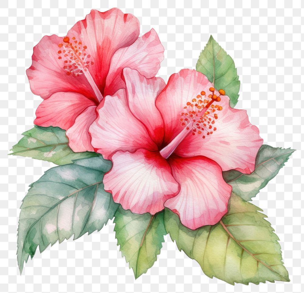 PNG Watercolor flower hibiscus plant inflorescence. 