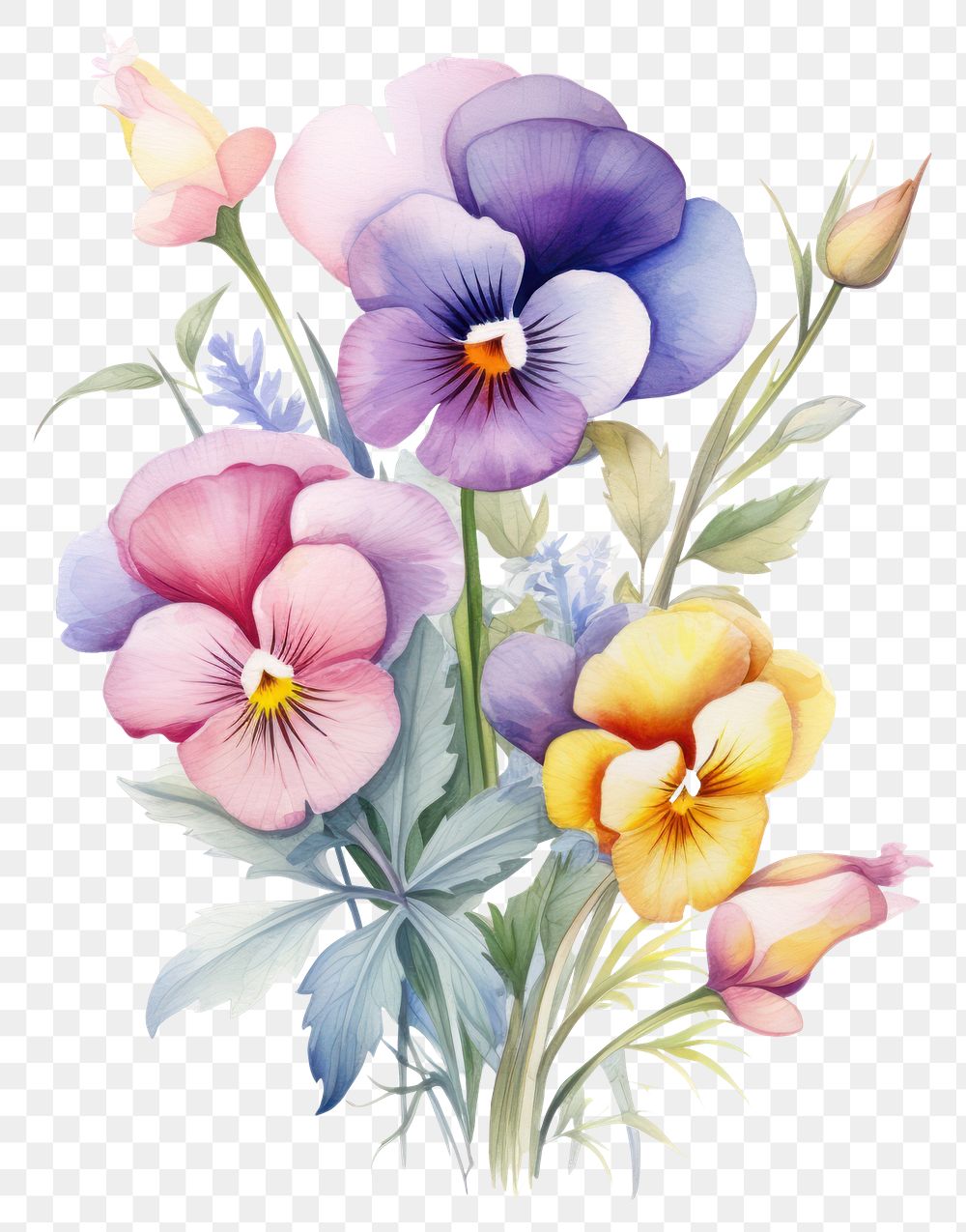 PNG Watercolor flower plant pansy inflorescence. 