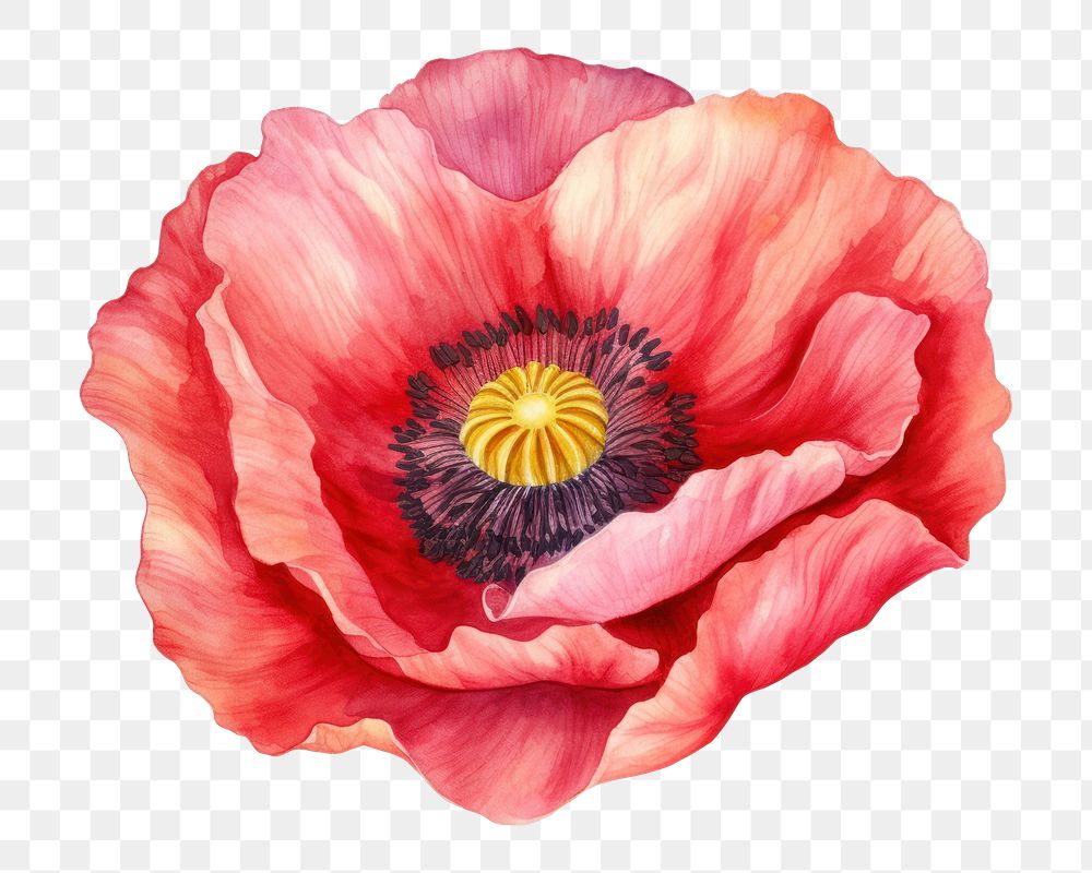 PNG Watercolor flower poppy plant inflorescence. AI generated Image by rawpixel.