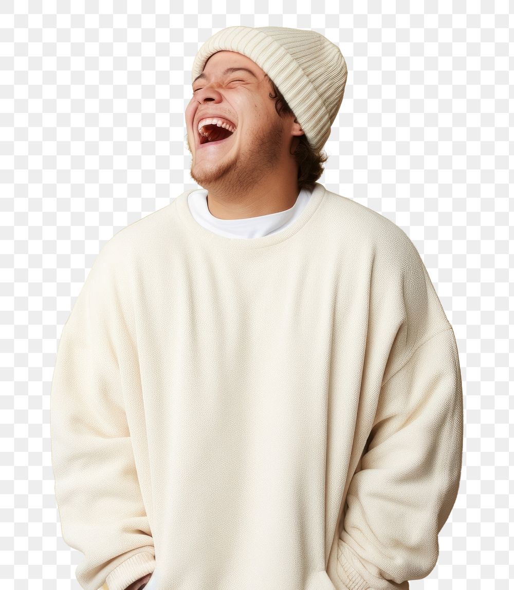 PNG Laughing sweater studio shot relaxation. AI generated Image by rawpixel.