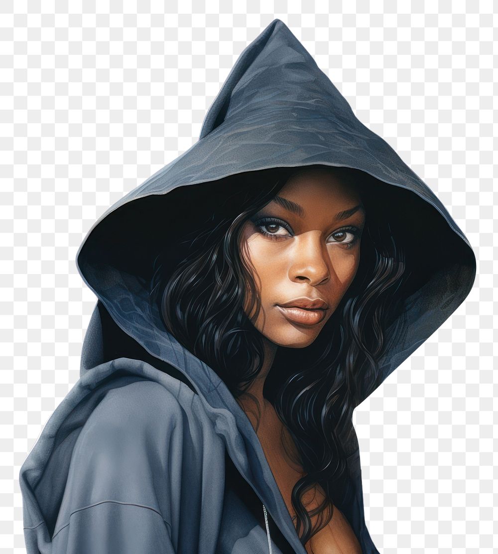 PNG Black witch sweatshirt portrait hood. AI generated Image by rawpixel.