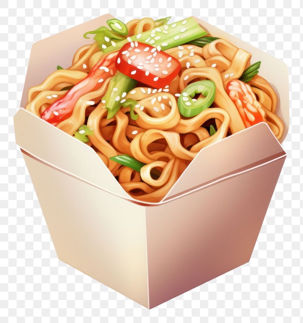 PNG Digital paint illustration Of Wok noodle box spaghetti pasta food. 