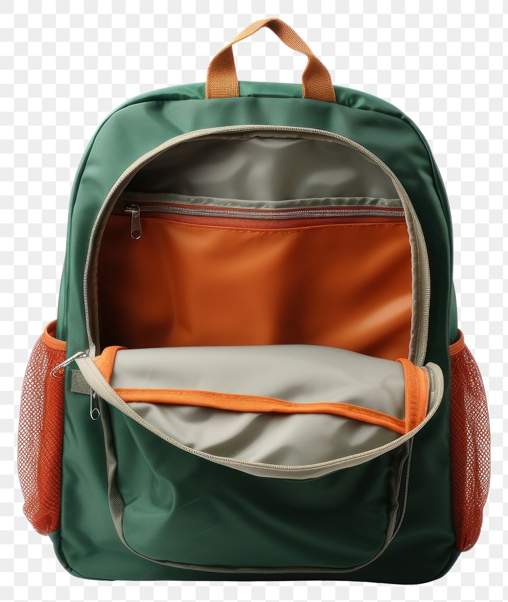 PNG Empty school backpack bag white background suitcase. AI generated Image by rawpixel.