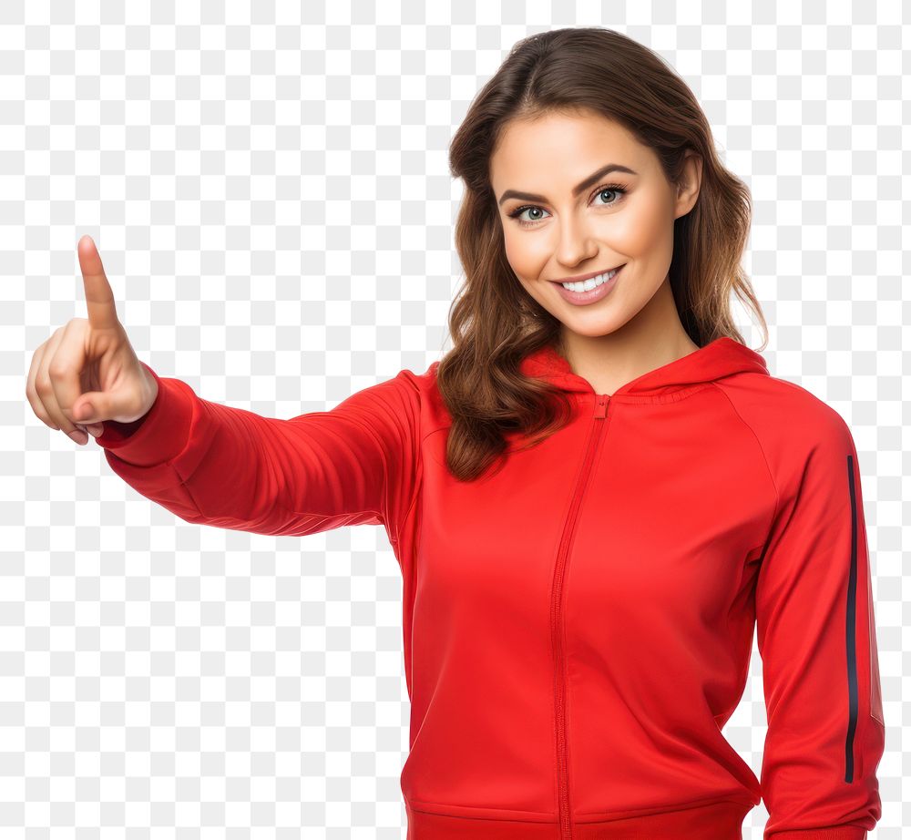 PNG Sport woman pointing sweater sports finger. AI generated Image by rawpixel.