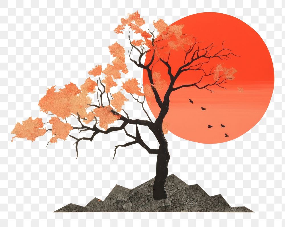 PNG Autumn tree art plant tranquility. AI generated Image by rawpixel.