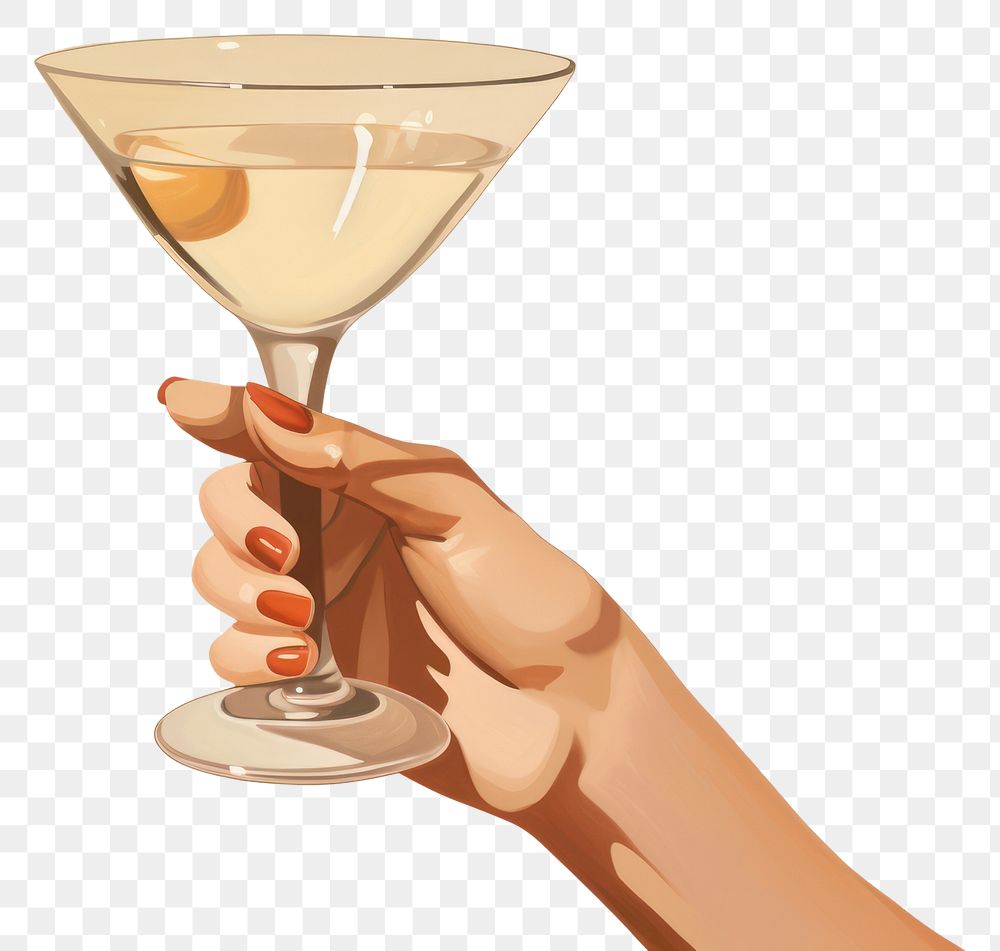 PNG Women hands holding martini cocktail drink glass cosmopolitan