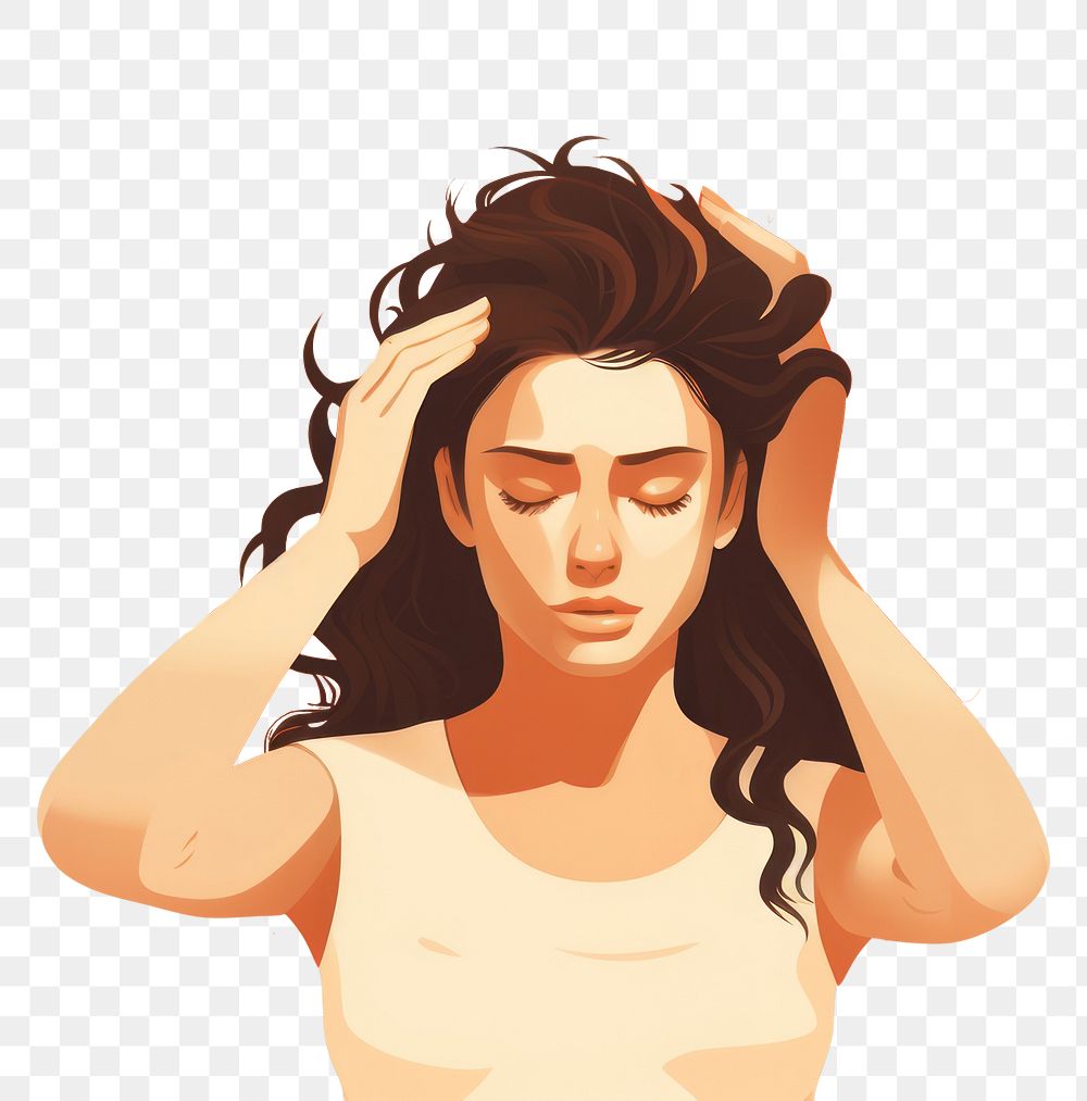 PNG Woman migraine headache portrait adult disappointment. AI generated Image by rawpixel.