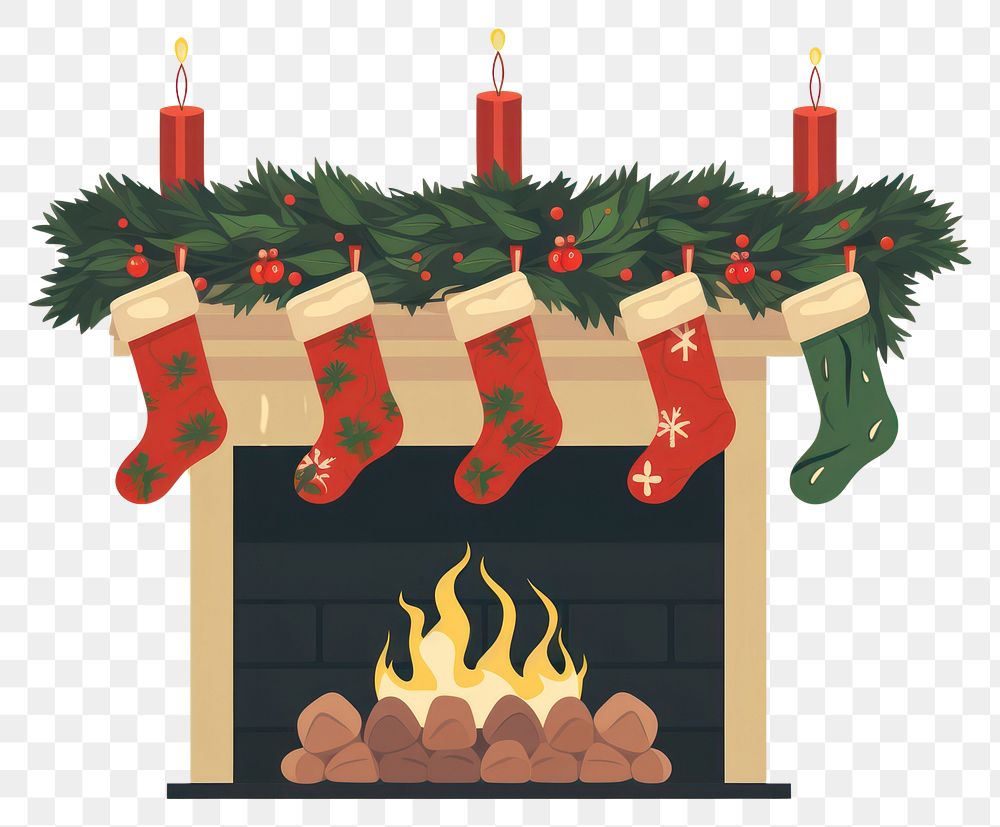 PNG Christmas socks fireplace illuminated celebration. AI generated Image by rawpixel.