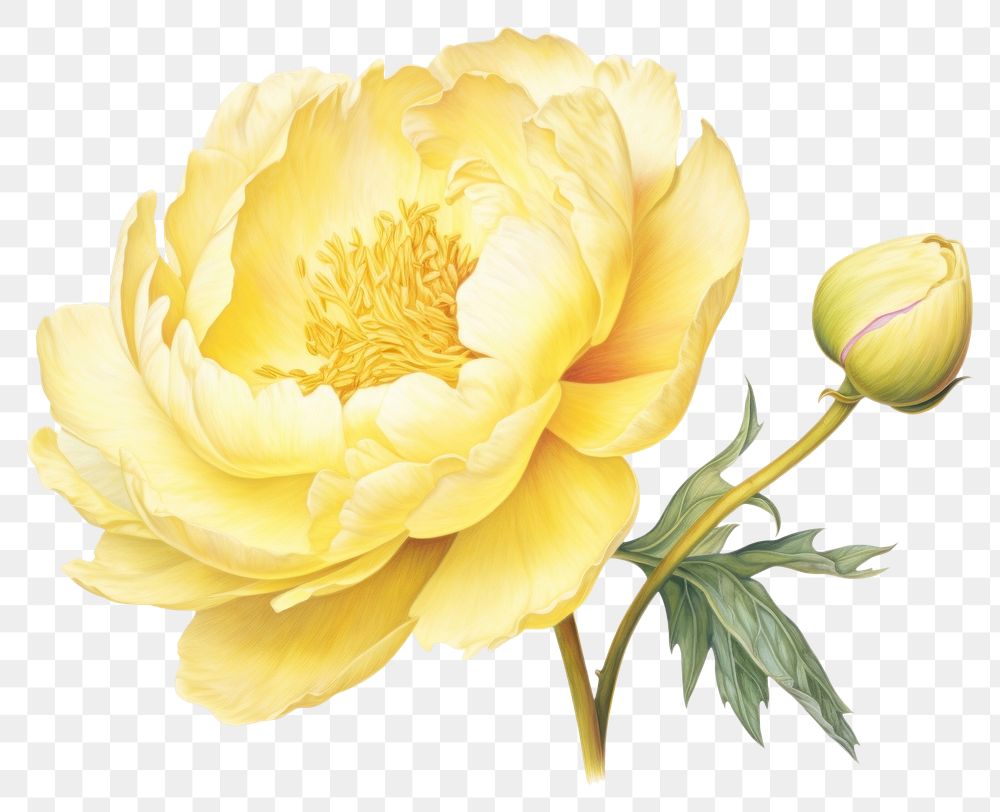 PNG Yellow peony flower drawing petal. AI generated Image by rawpixel.