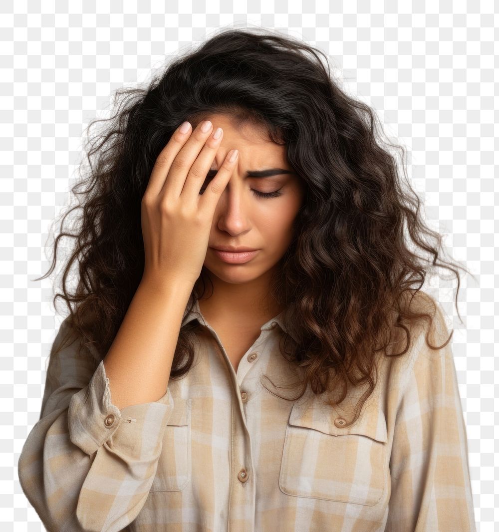 PNG Hispanic woman frustration worried tired