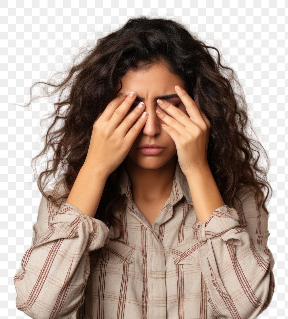 PNG Hispanic woman frustration worried tired. AI generated Image by rawpixel.