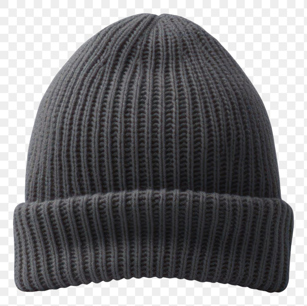 PNG Dark grey beanie knitted white background headwear. 