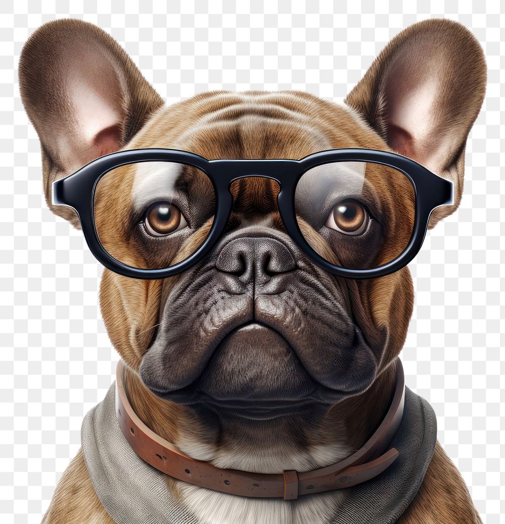 PNG French bulldog glasses mammal animal. 