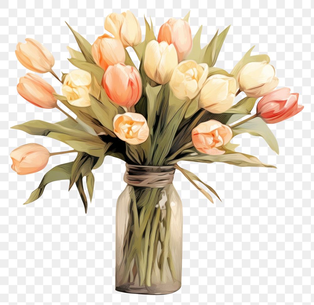 PNG Vase painting flower tulip. AI generated Image by rawpixel.