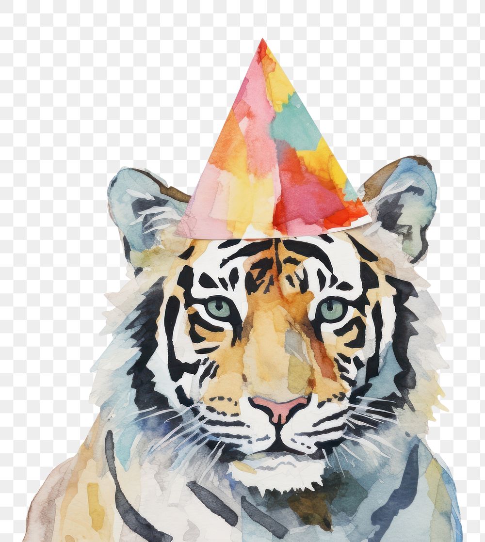 PNG Tiger wearing party hat animal mammal representation. AI generated Image by rawpixel.