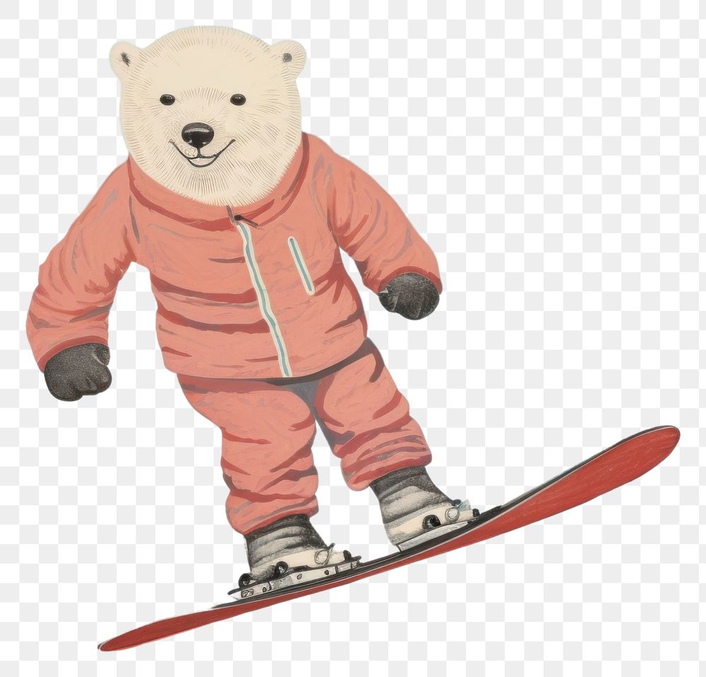 PNG Polar bear skiing snowboarding recreation adventure. AI generated Image by rawpixel.