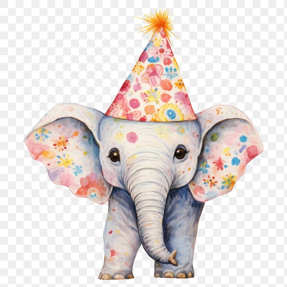 PNG Cute elephant wearing party hat drawing animal mammal. 