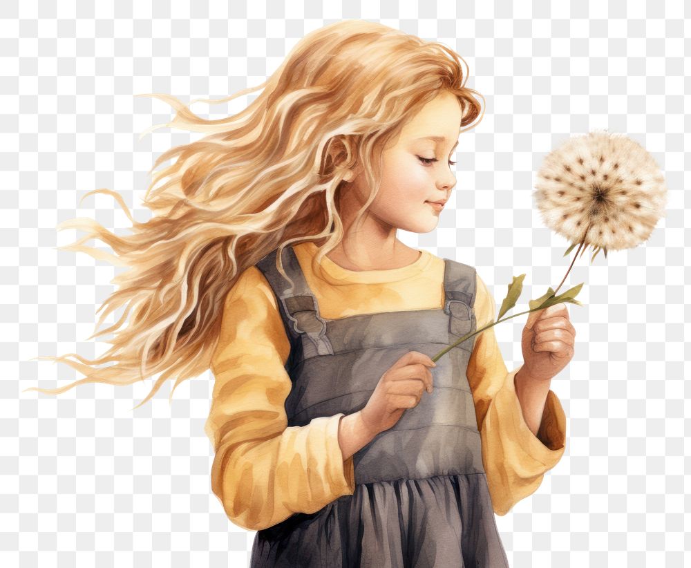 PNG Girl holding dandelion flower portrait female. AI generated Image by rawpixel.
