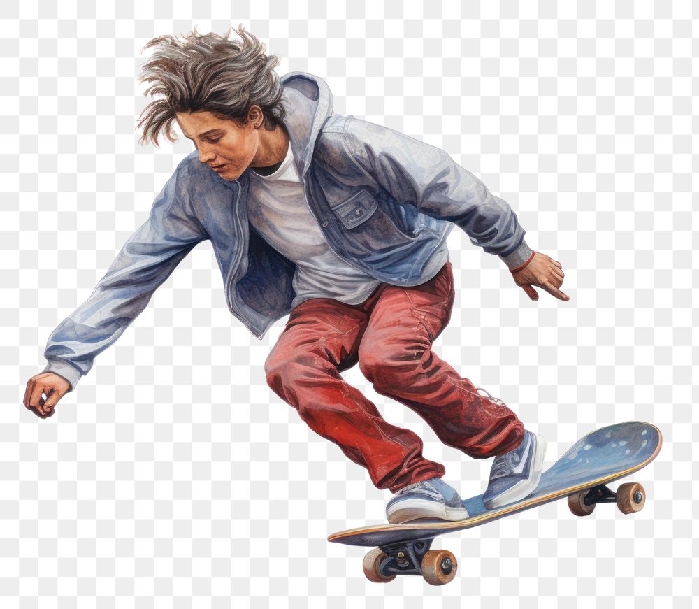 PNG Teenage boy riding skateboard drawing skateboarding snowboarding. AI generated Image by rawpixel.