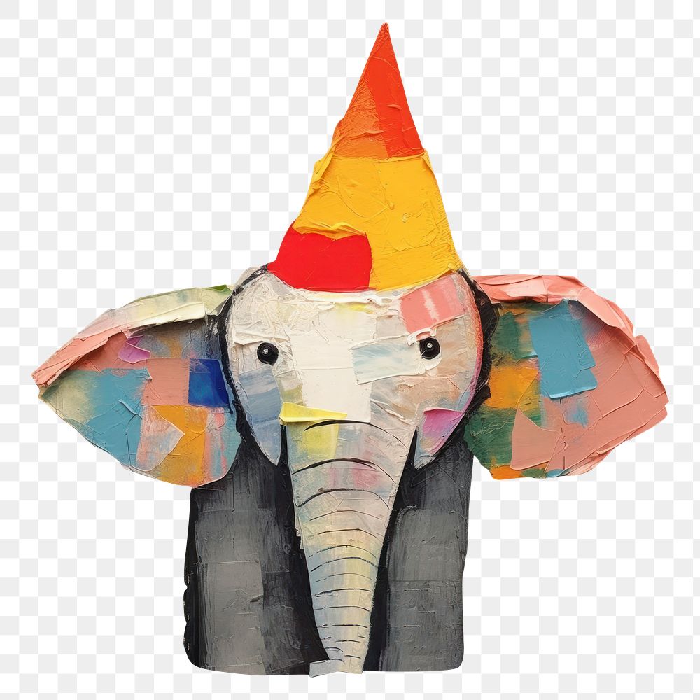 PNG Minimal simple elephant wearing party hat painting representation creativity. 